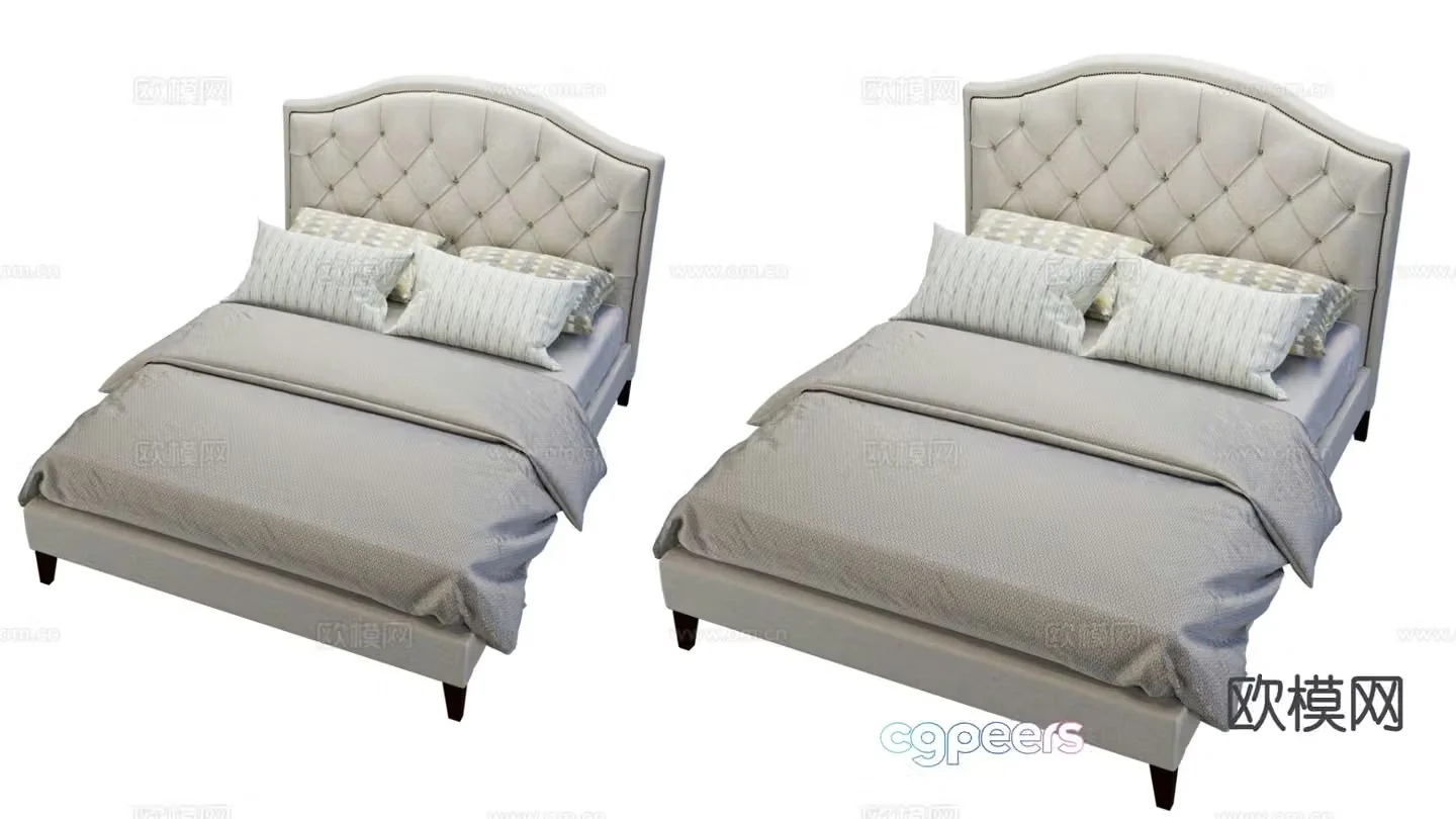 Simple European double bed 3d model