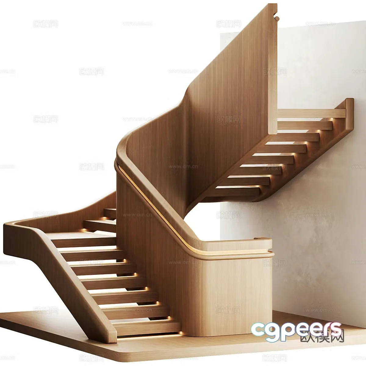 New Chinese-style solid wood staircase 3D model