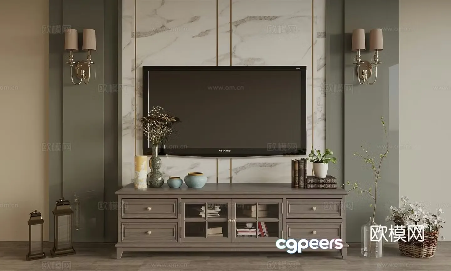 American background wall TV background 3d model