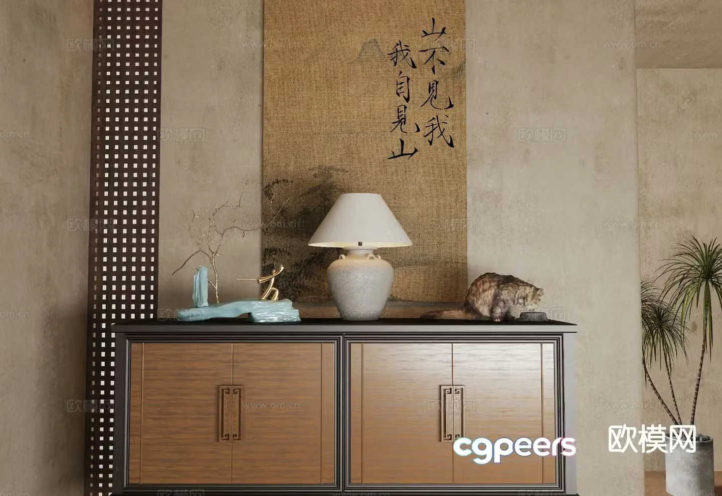 New Chinese style entrance cabinet side cabinet 3D model