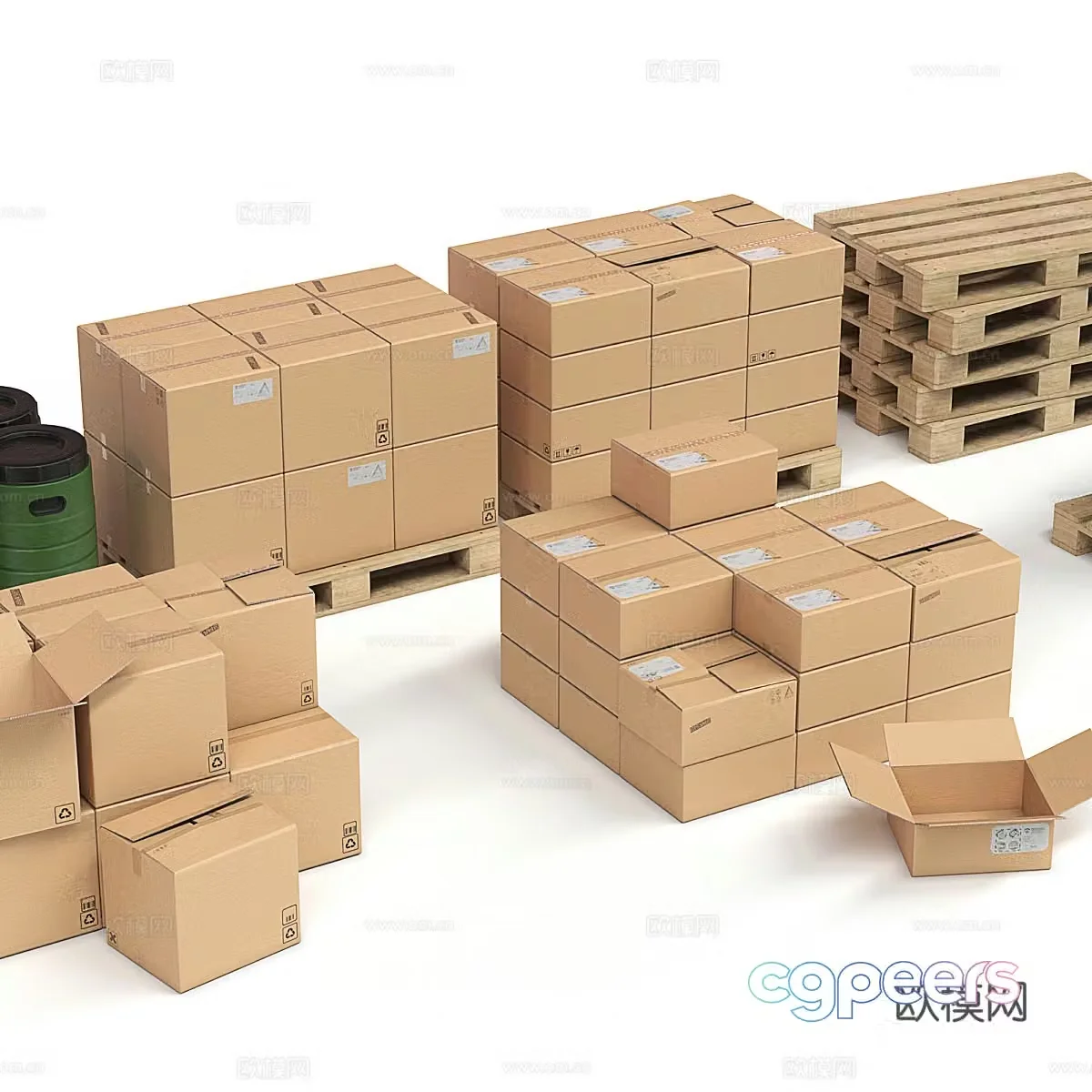 Modern warehouse warehouse shelves carton express box 3d model