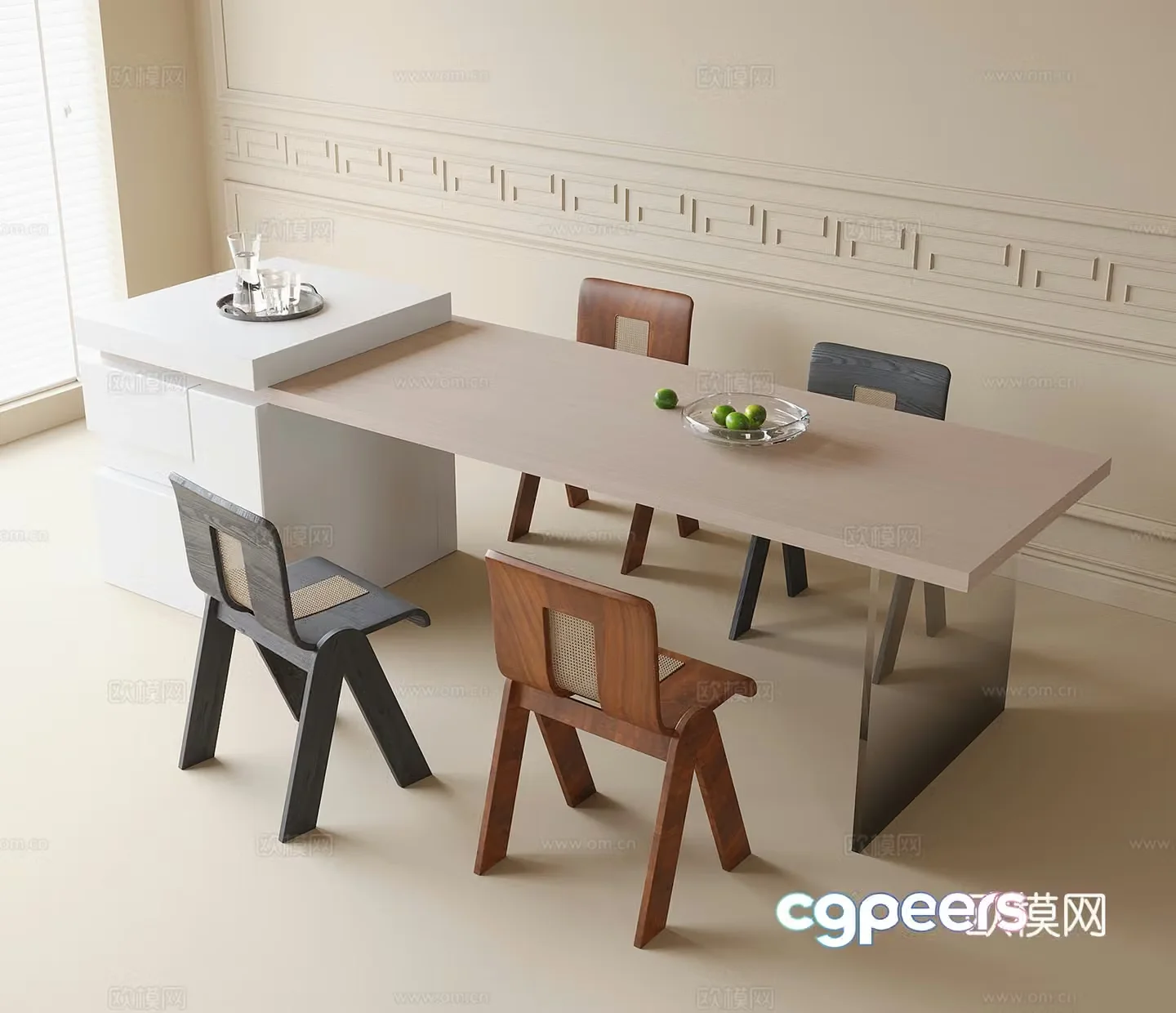 Modern dining table and chair combination island dining table single chair 3D model