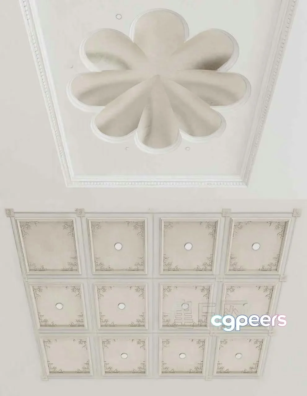 The Main Subject Is A White Ceiling With A Flower-Shaped Design 3D Model – 17072 – VRAY Render