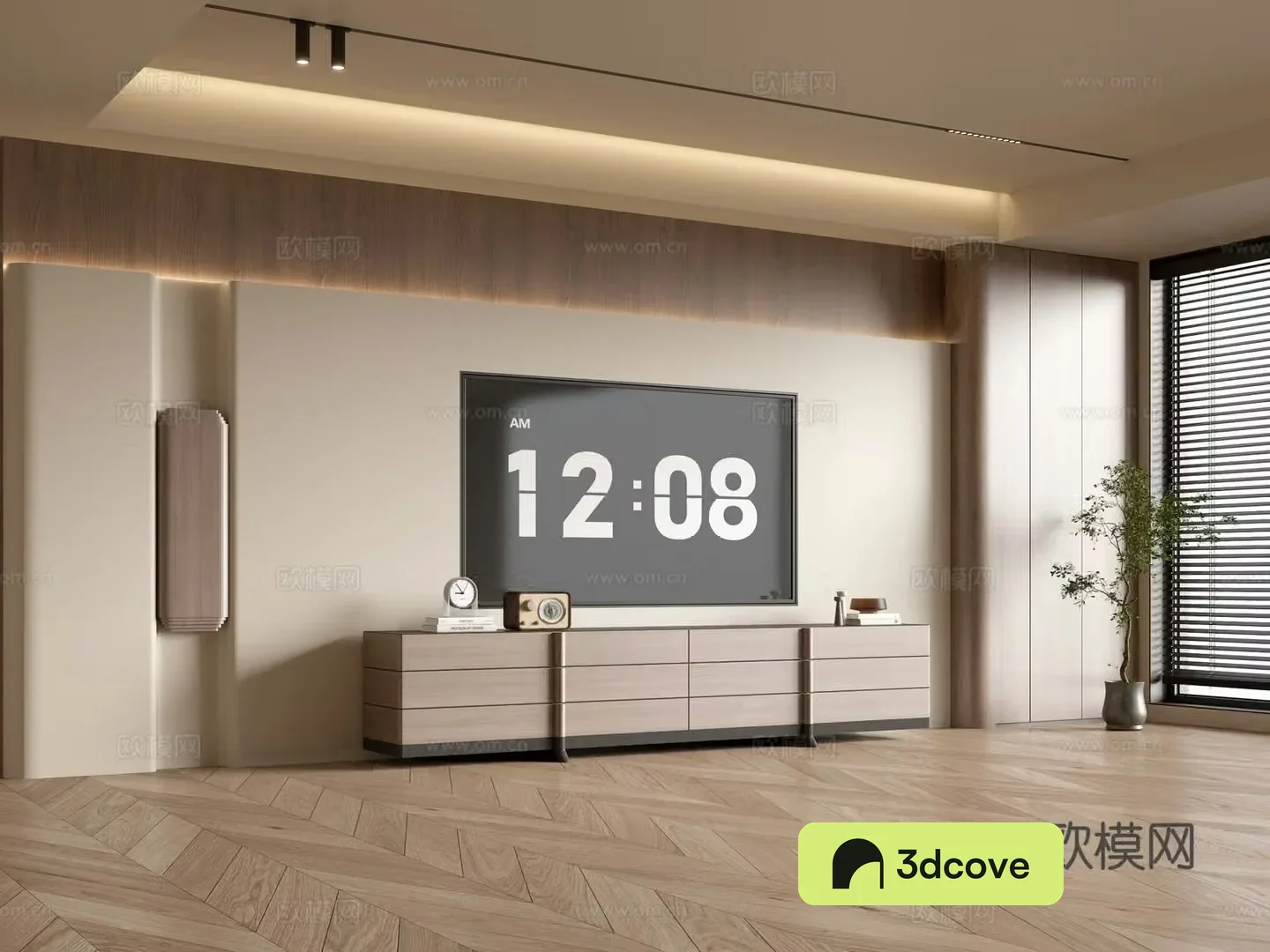 Wasabi Middle Style TV Cabinet TV Background Wall Overall Cabinet TV Background Wall Medal Style 3D Model