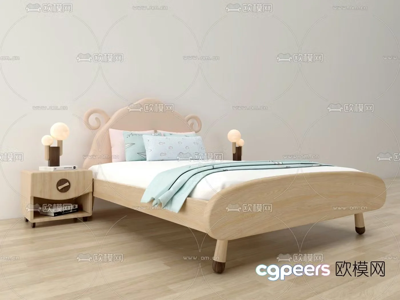 Nordic fabric children’s bed bedside table 3d model