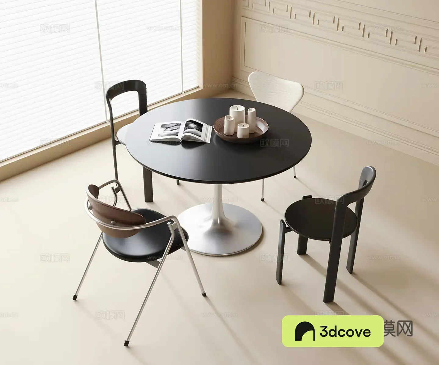 Modern dining table and chairs round dining table