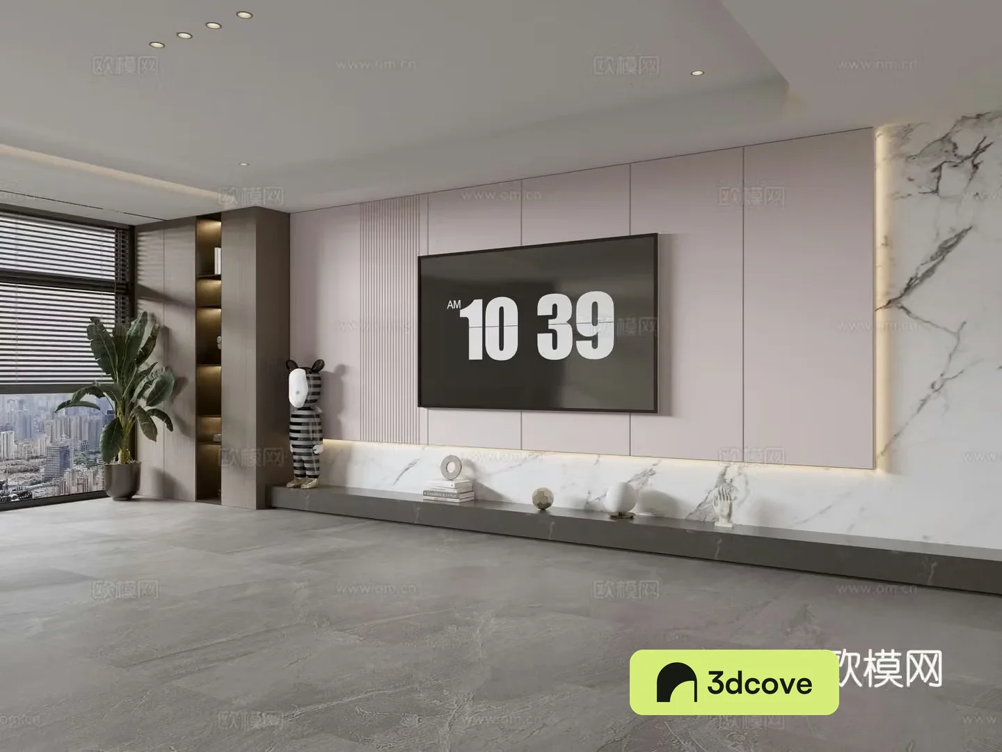 Modern Italian living room light luxury TV background wall full wall TV cabinet marble background wall