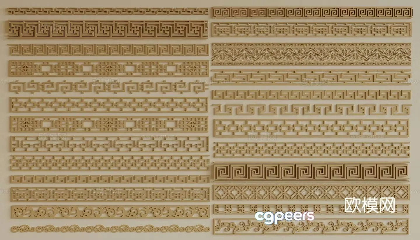 New Chinese style corner flower foot line carving lace 3d model