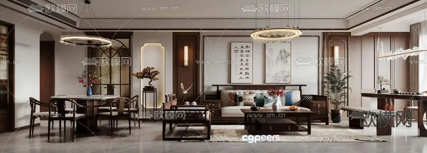 New Chinese style living and dining room 3D model