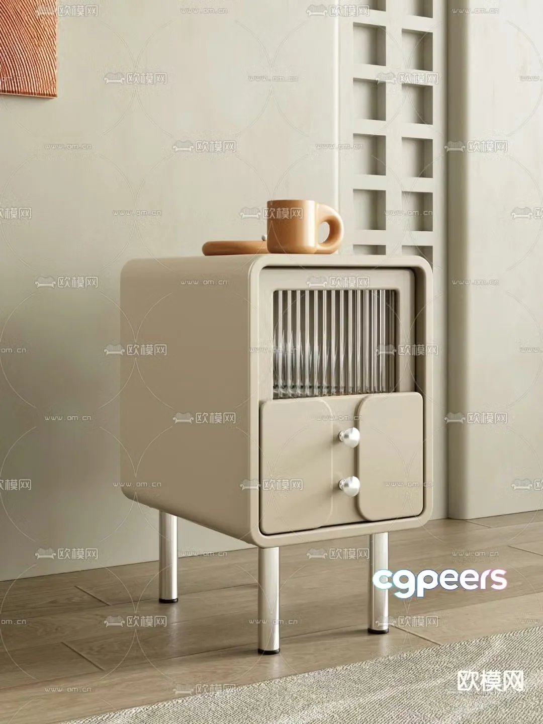 Cream style bedside table 3d model