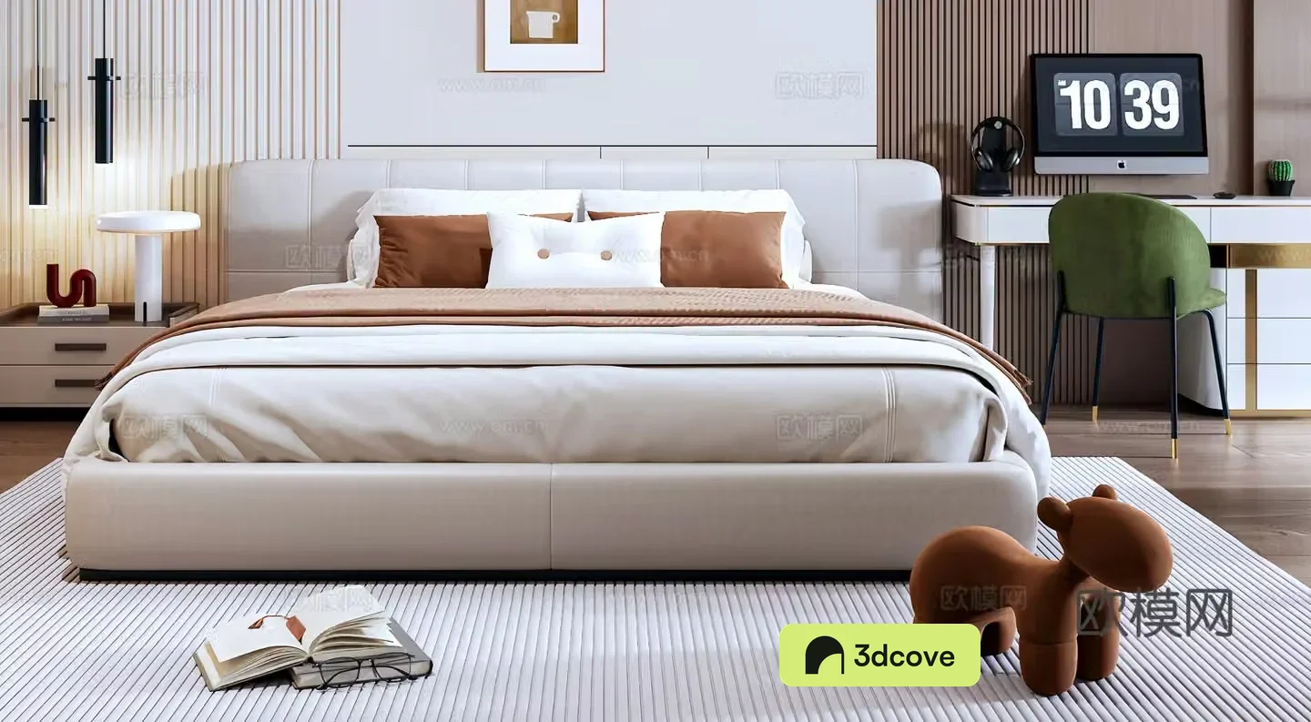 Modern Italian double bed fabric bed leather bed