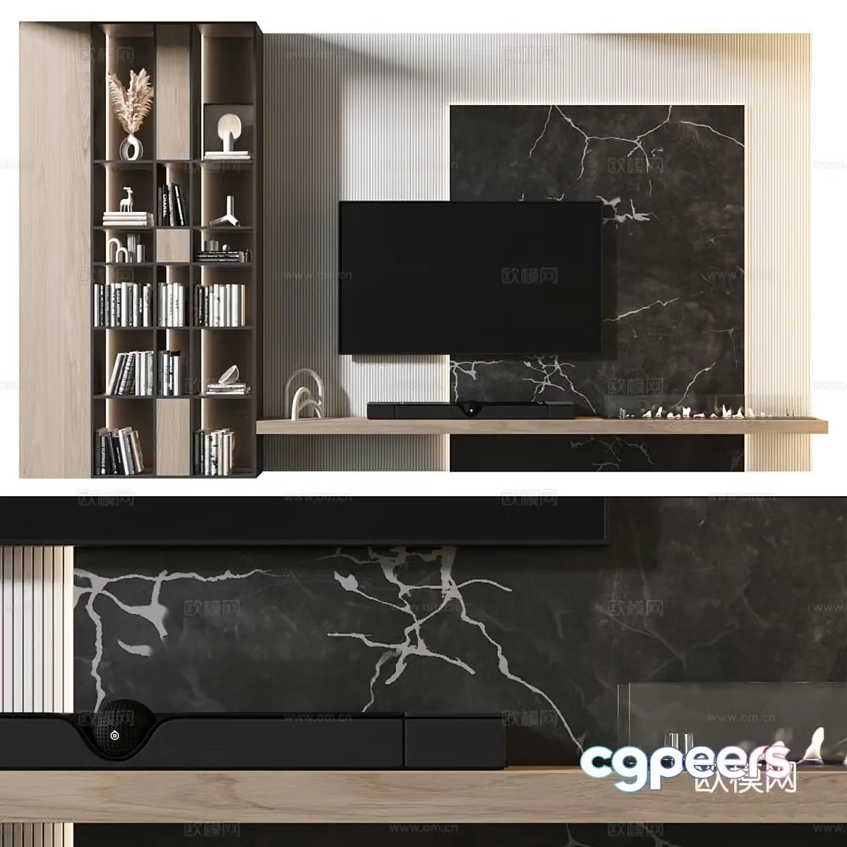 Modern minimalist TV background wall 3d model