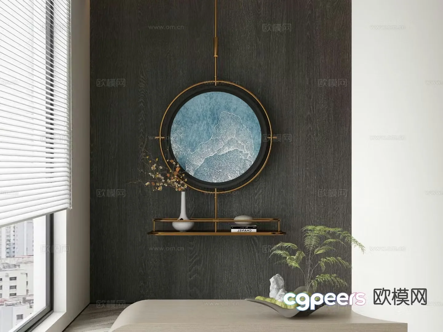 New Chinese style round hanging painting texture painting decorative painting 3D model