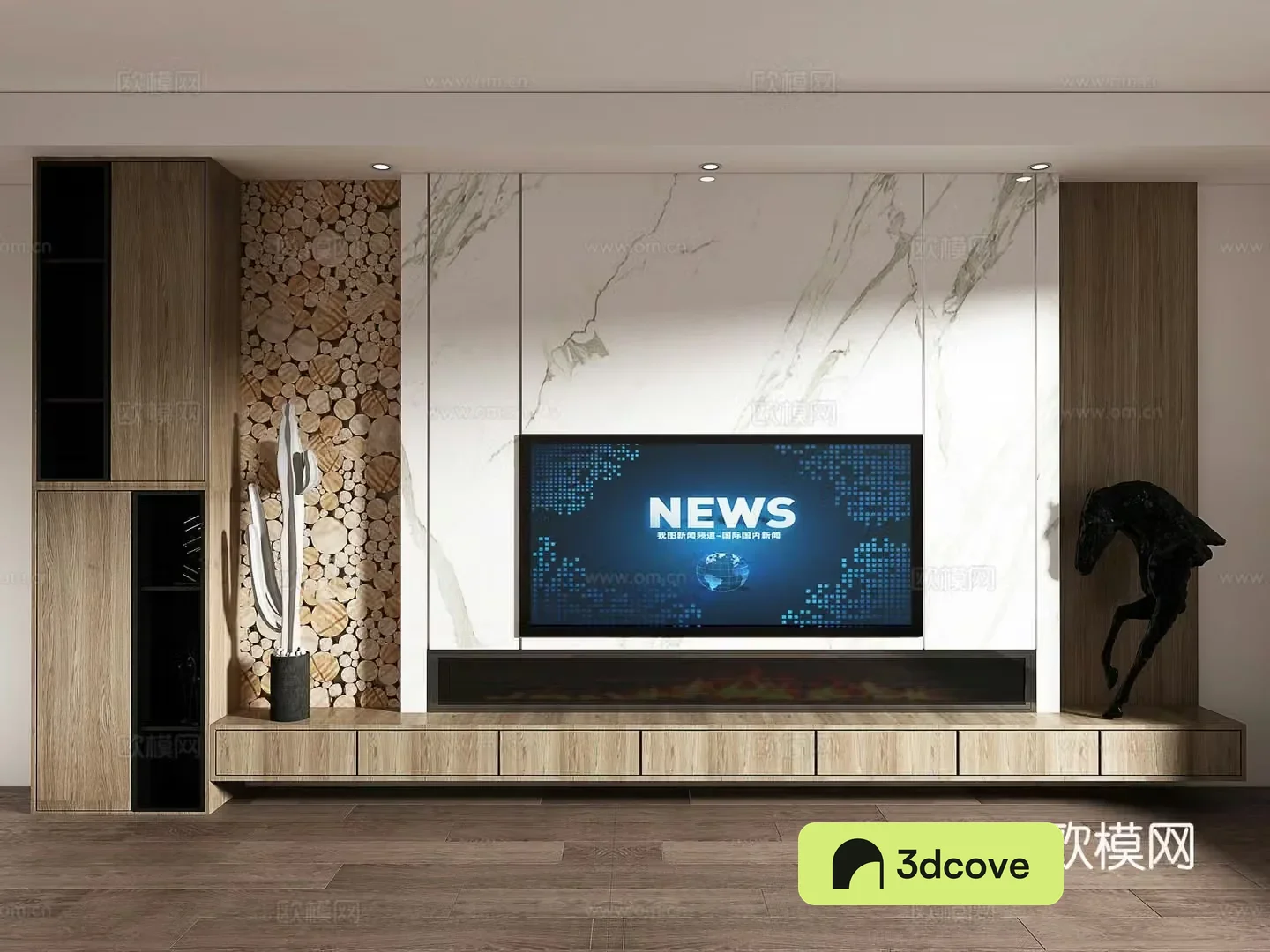 Modern TV background wall full wall cabinet