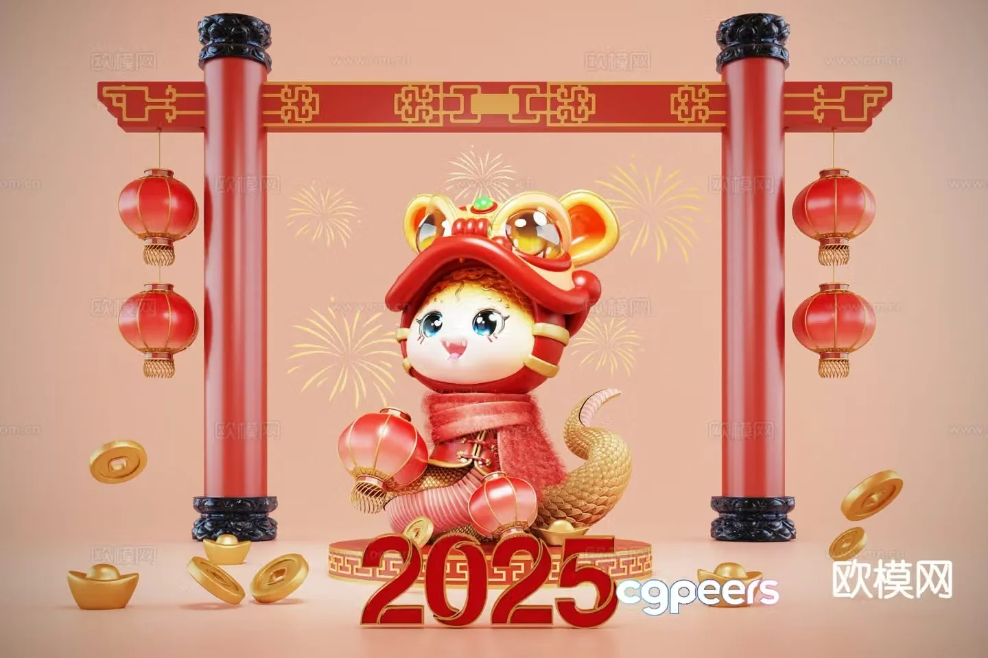 National trend of the Year of the Snake 3D model of the Year of the Snake zodiac sign