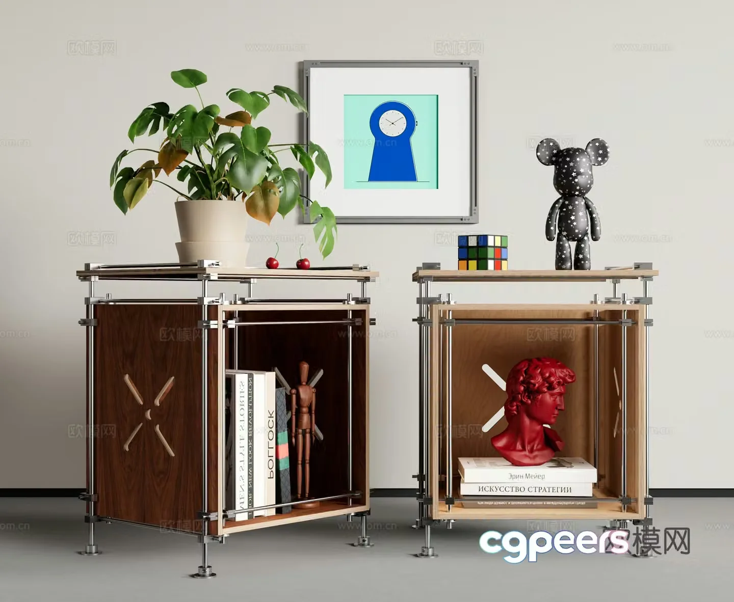 Modern side table Aluminum profile side table Square side table Bedside table Cross optical axis 3D model