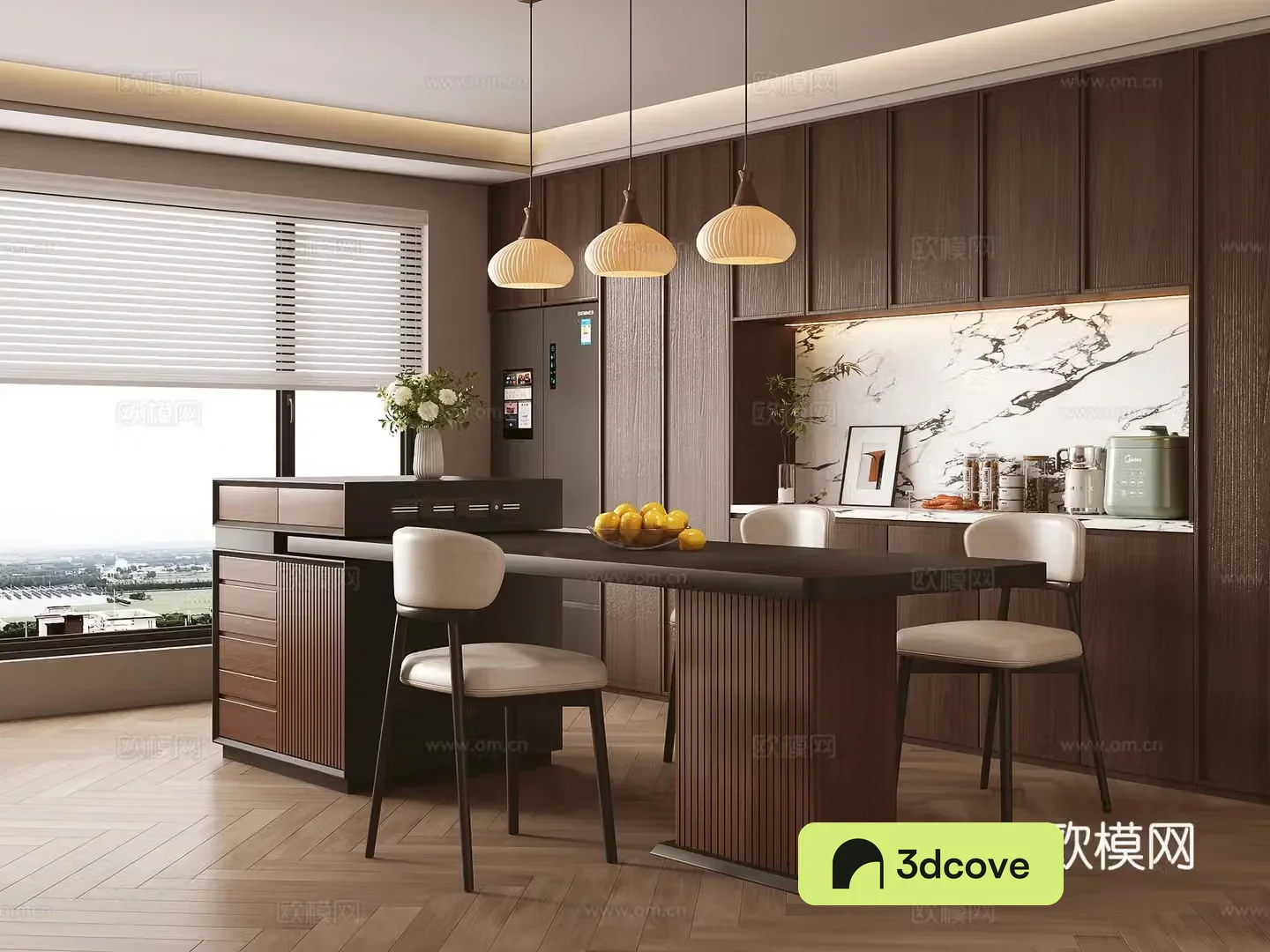 Medium style dining table and chair island 3D model