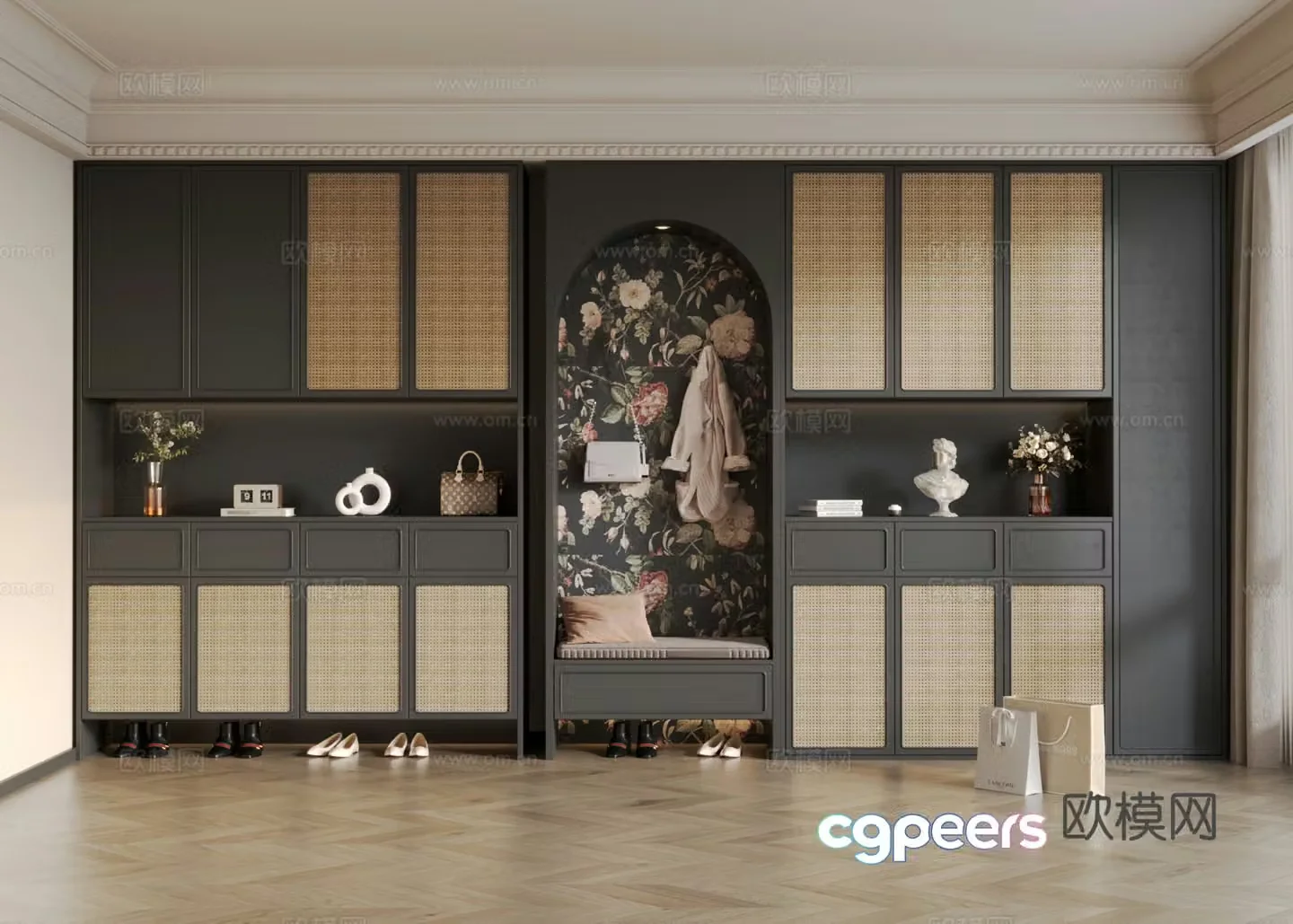French medieval style shoe cabinet 3D model