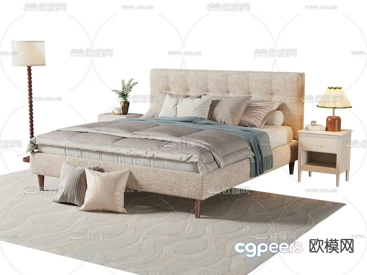 American soft bed double bed 3d model