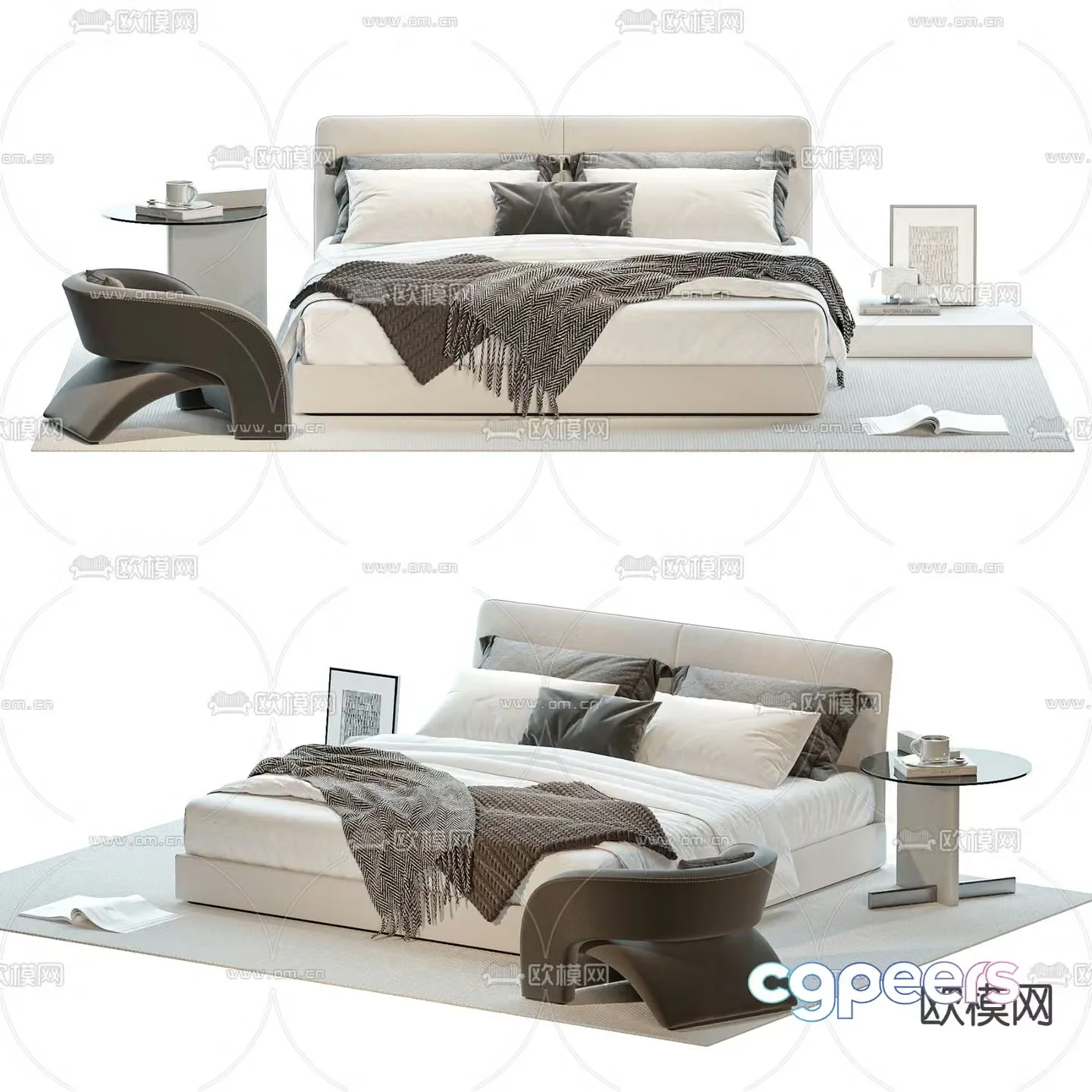 Modern double bed 3d model