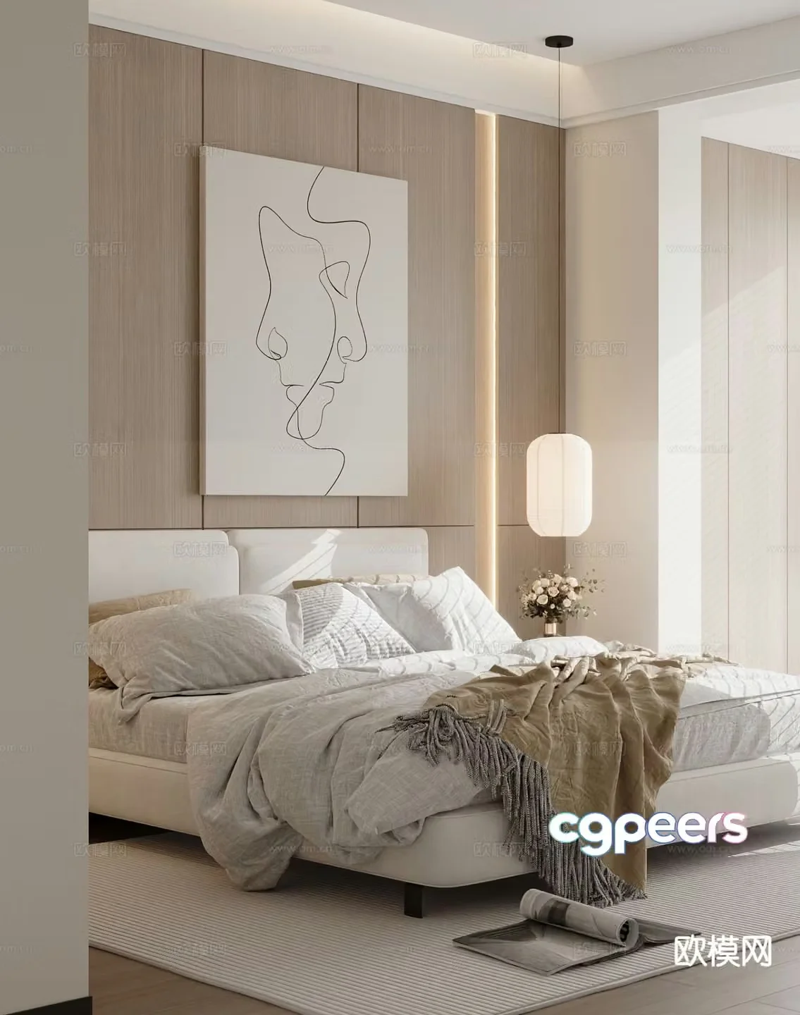 Modern double bed 3d model