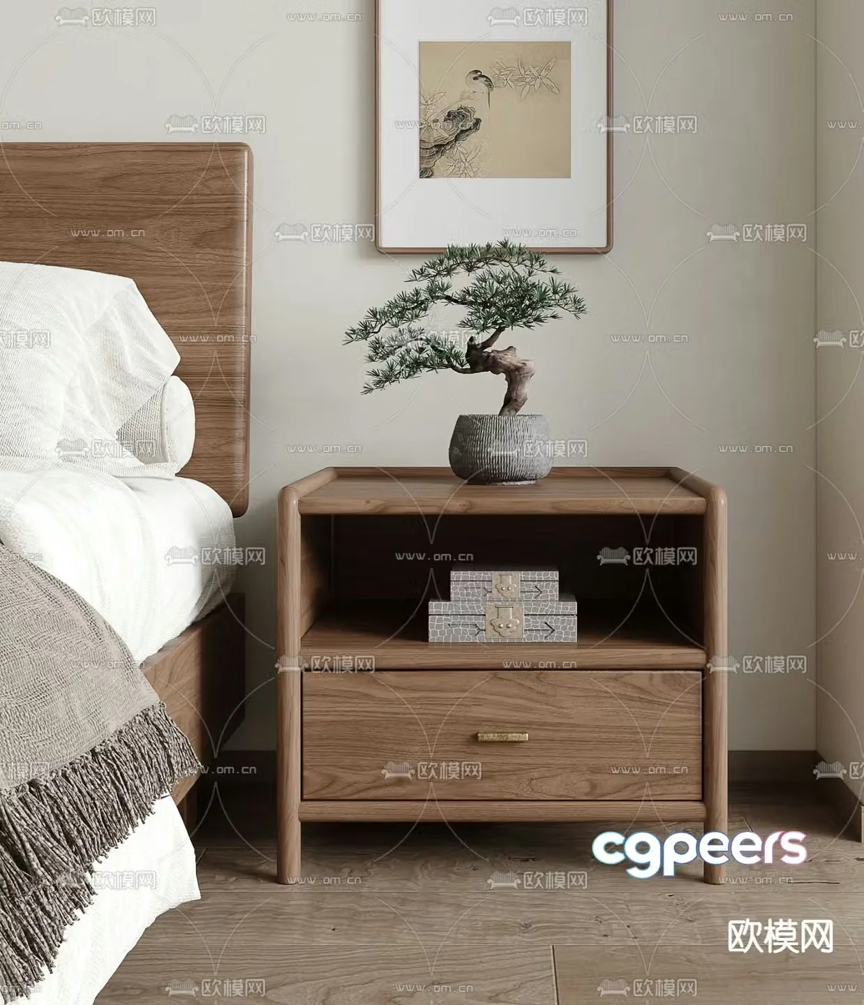 New Chinese style locker bedside table 3d model