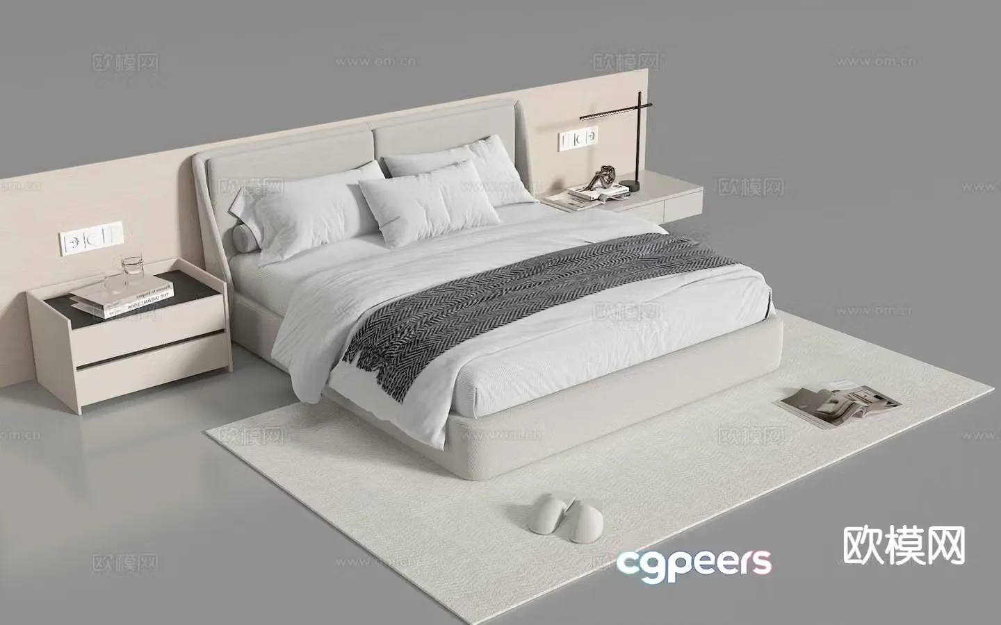 Modern double bed fabric bed 3d model