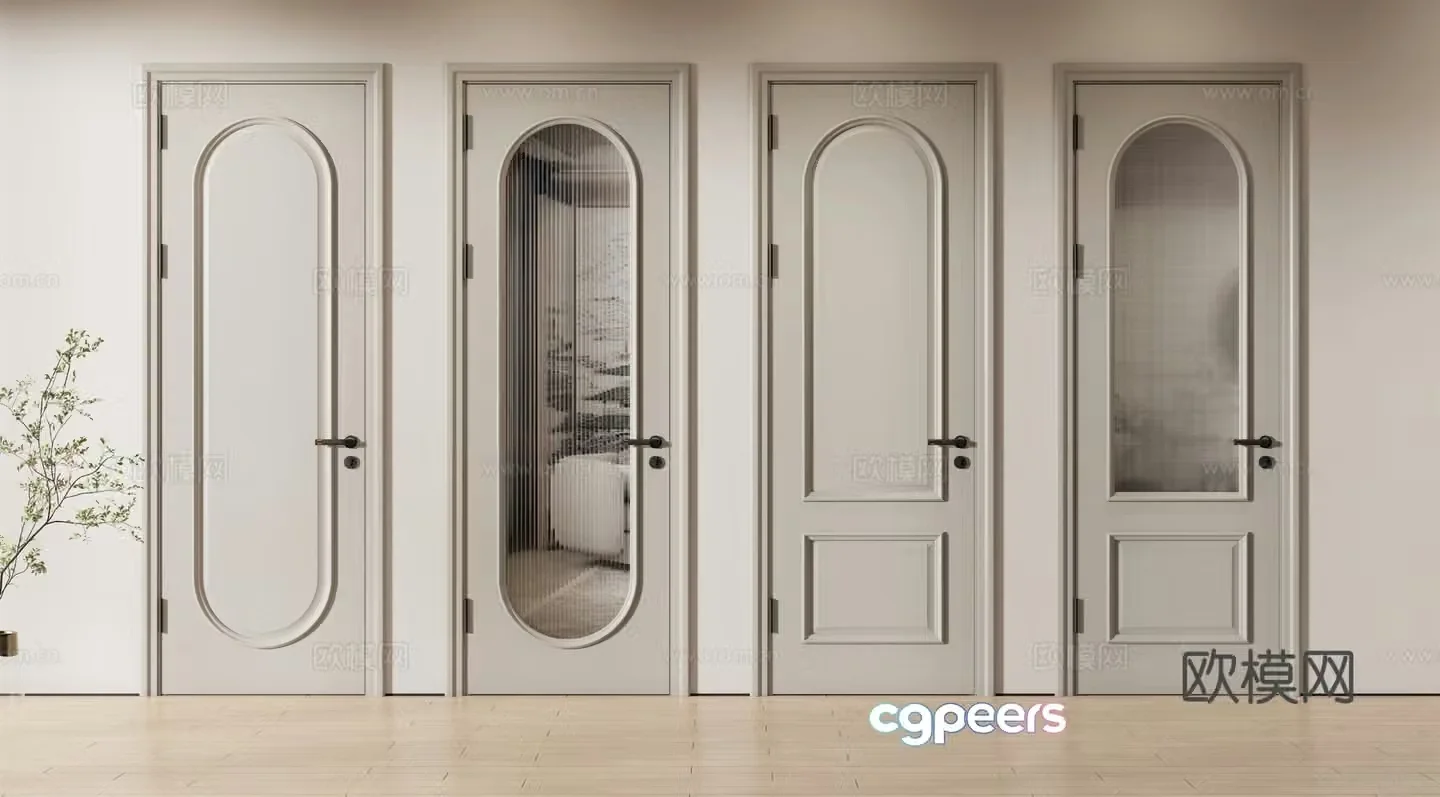 Modern single door door bedroom door glass door 3d model