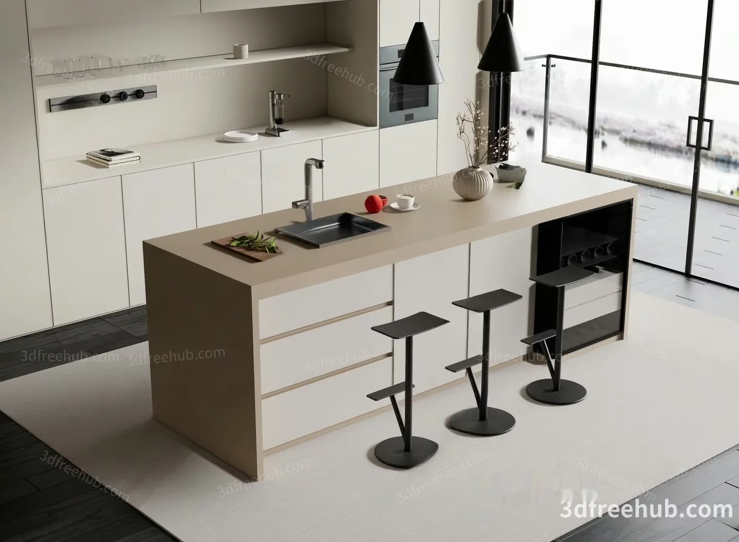 Modern Kitchen Island 3D Model – 19271 – VRAY Render