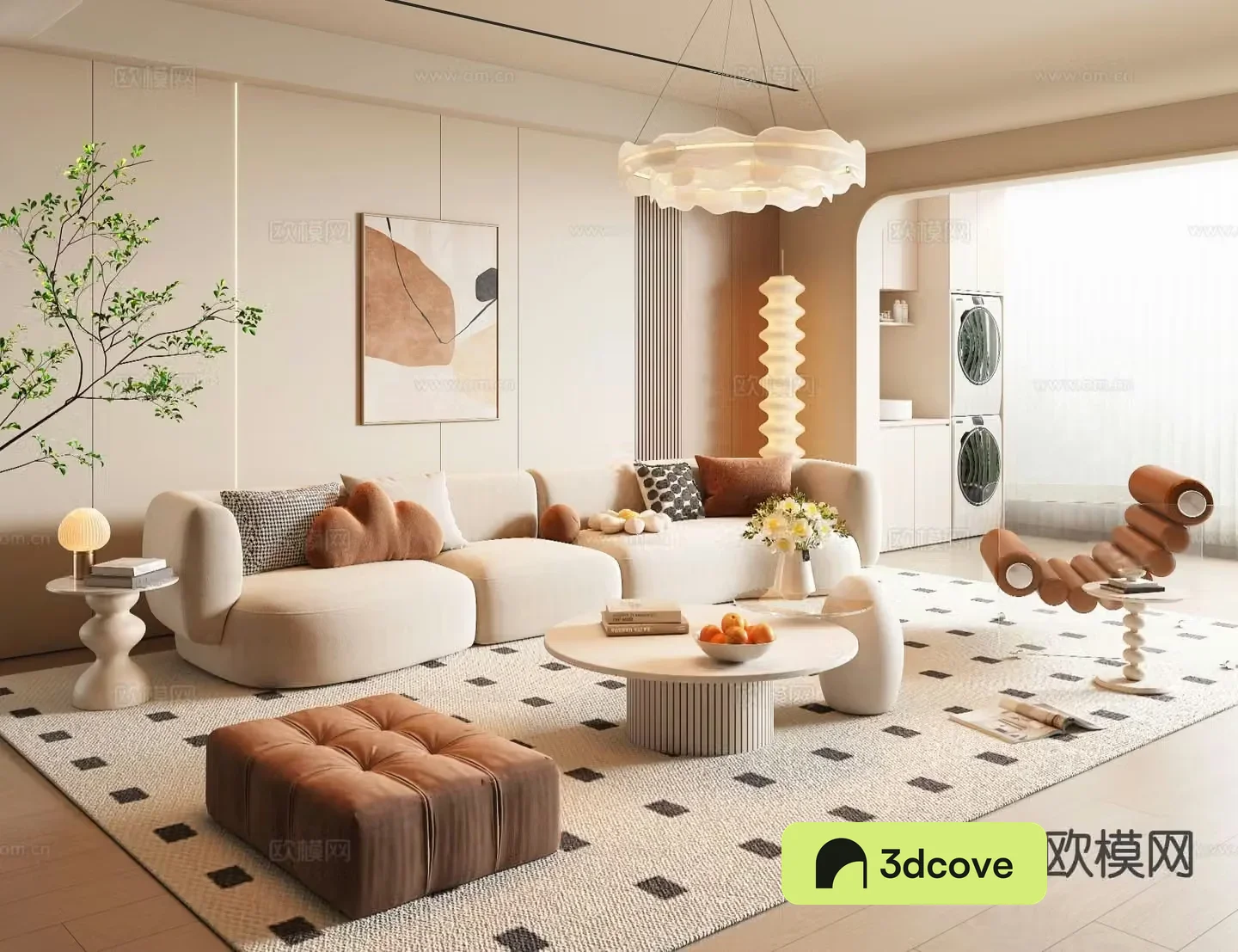 Cream style living room sofa coffee table combination