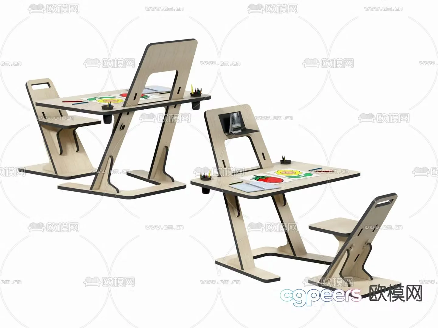 Children’s table and chair easel 3d model