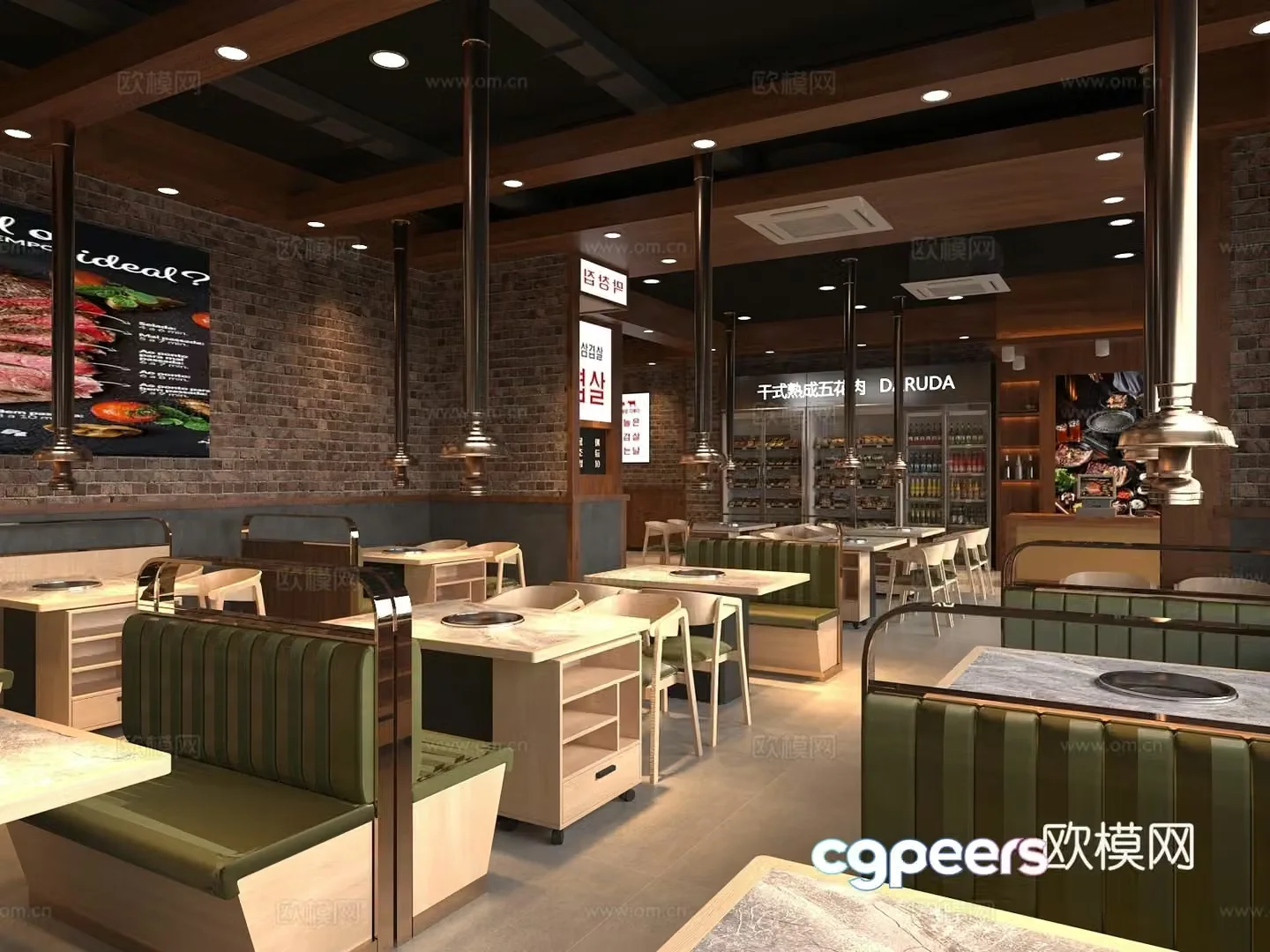 Modern barbecue shop Korean barbecue shop Card holder Dining table and chair combination Dining cabinet 3D model