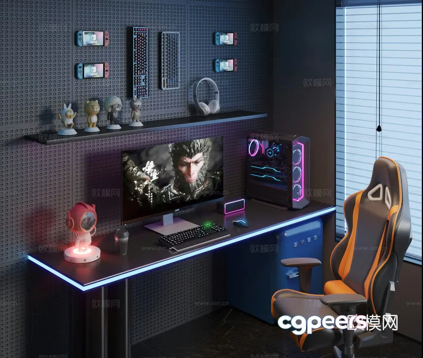 Modern e-sports table and chair computer monitor host 3d model