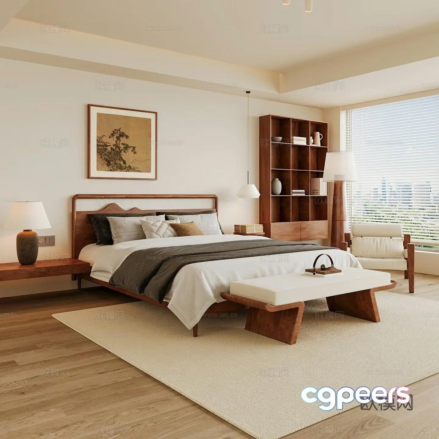 New Chinese style home bedroom Song family aesthetic bedroom Song style bedroom New Chinese style double bed New Chinese 3D model