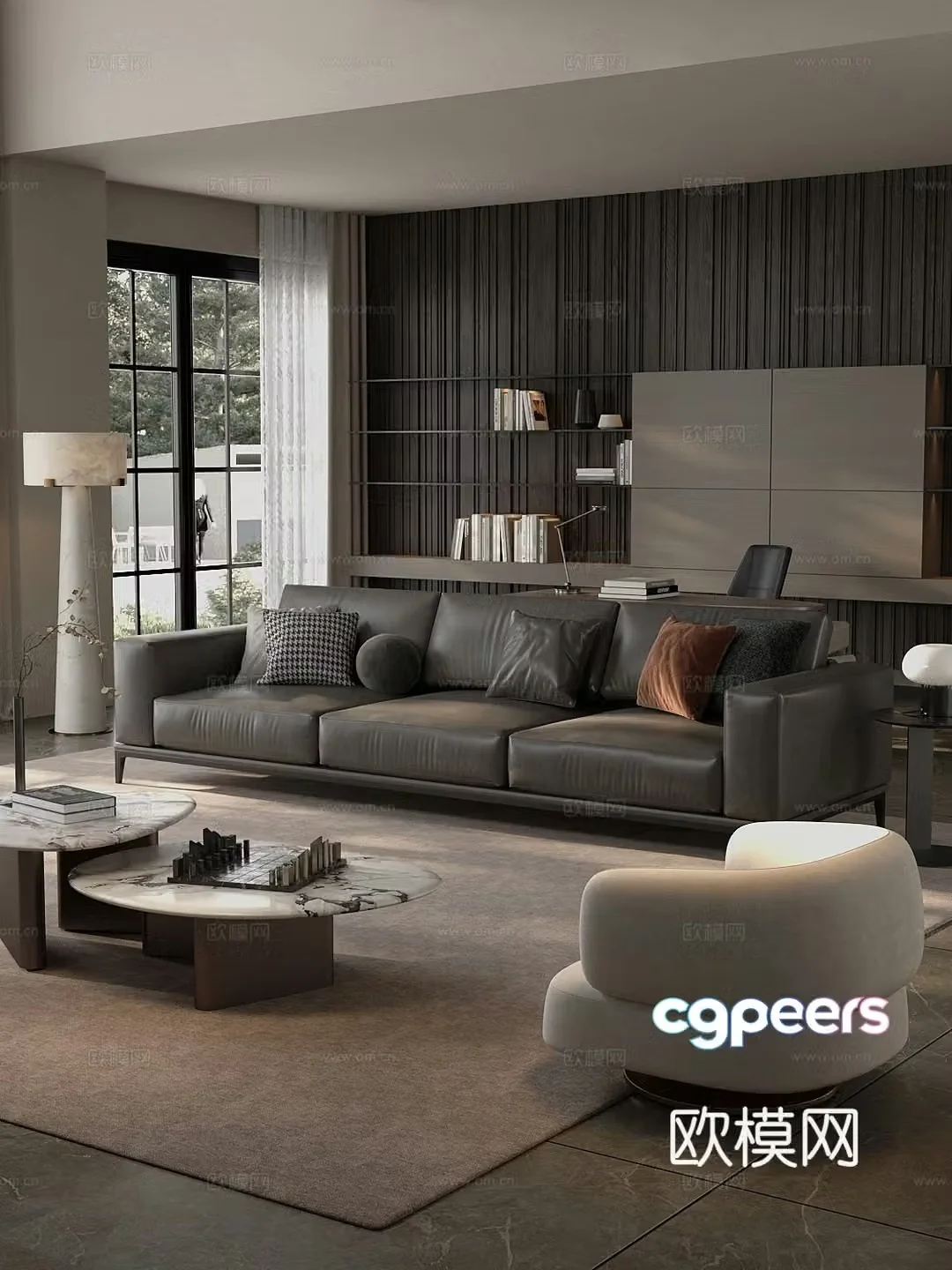 Modern home living room horizontal living room design large living room office desk chair combination 3D model