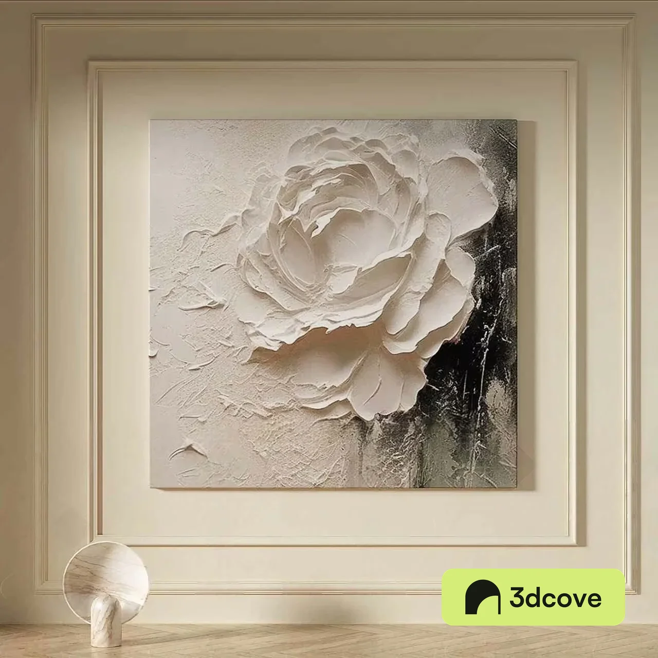 A Large White Flower Painting On A Wall