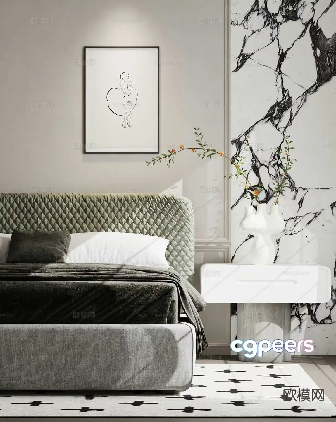 Modern double bed 3d model