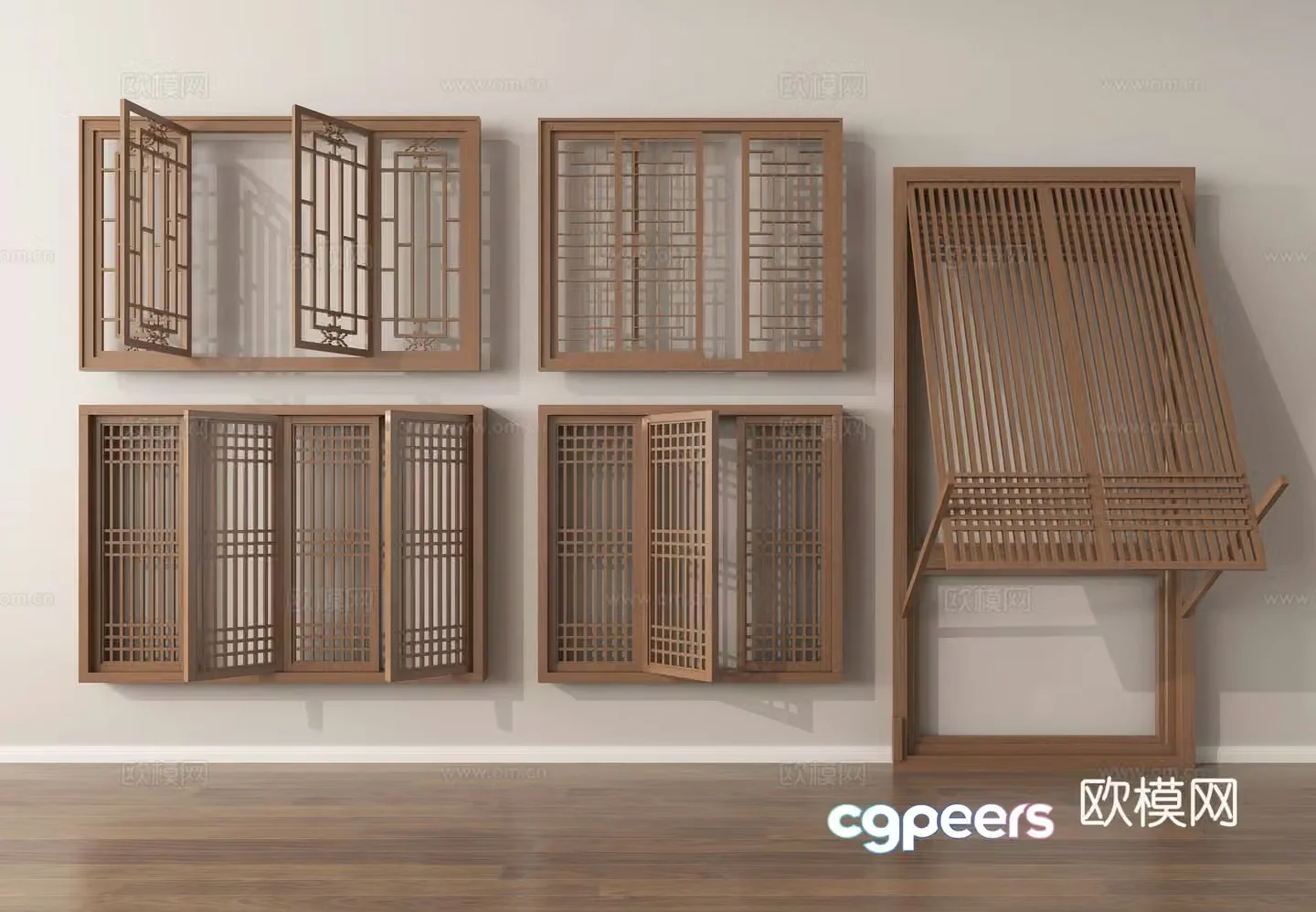 New Chinese style windows hollow windows carved windows grille windows 3D model