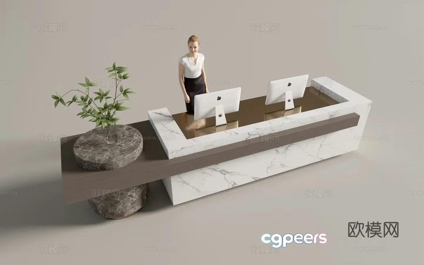 Modern company front desk reception desk service desk 3d model