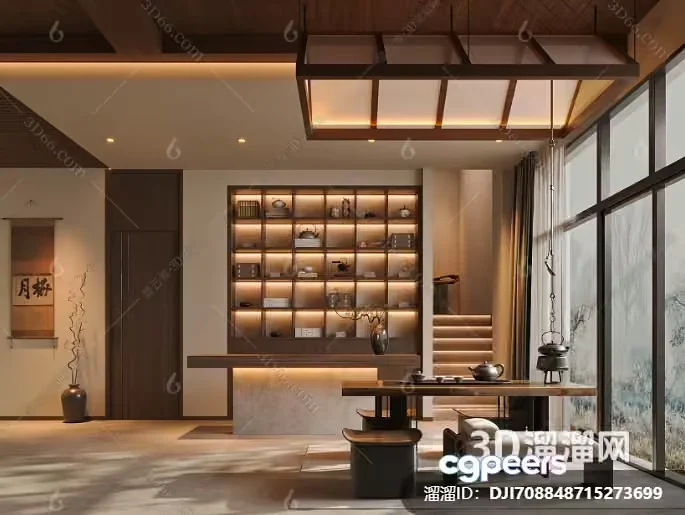 Modern Asian-Inspired Living Room 3D Model – 12631 – VRAY Render