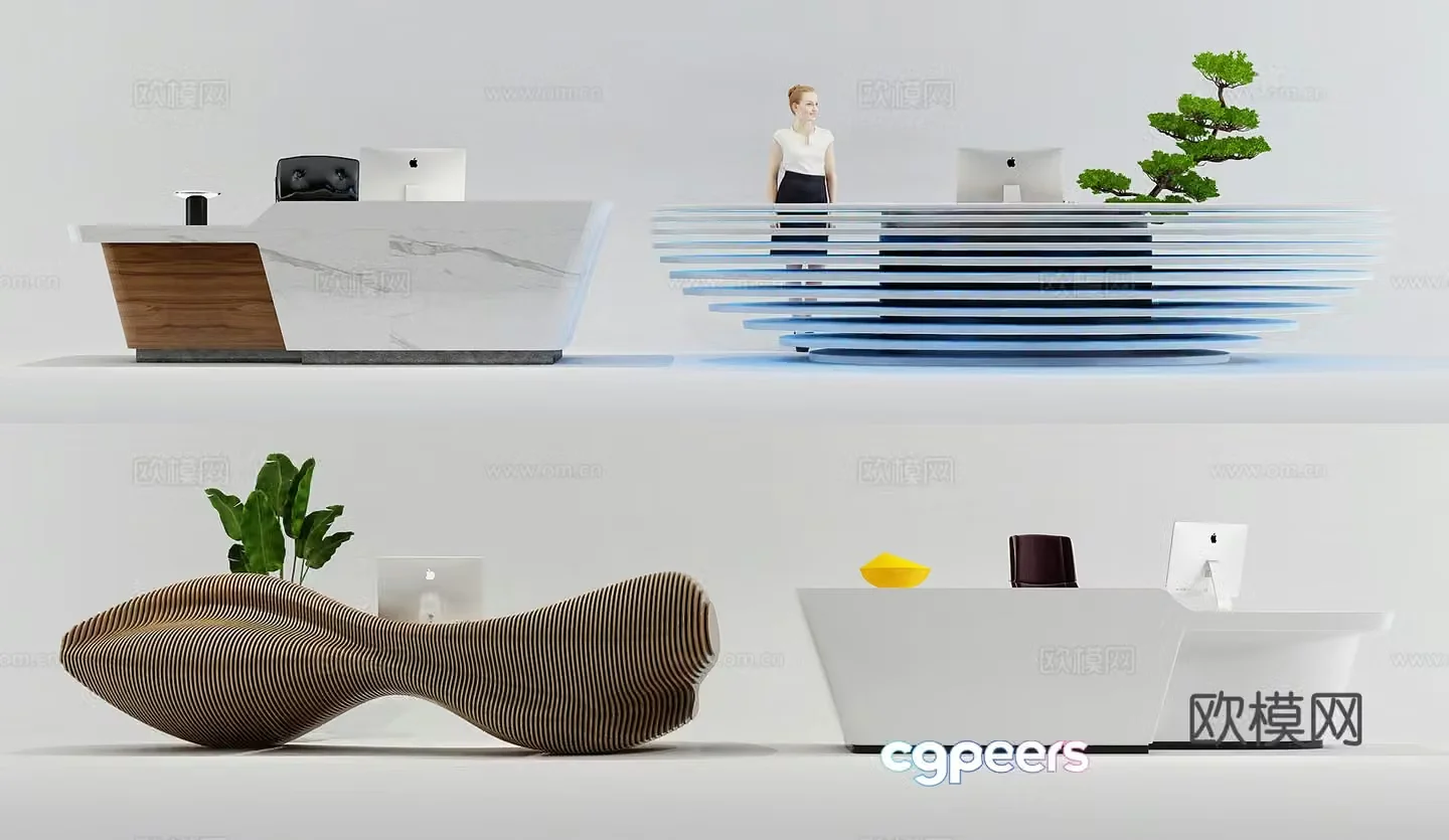 Modern front desk service desk reception desk 3d model
