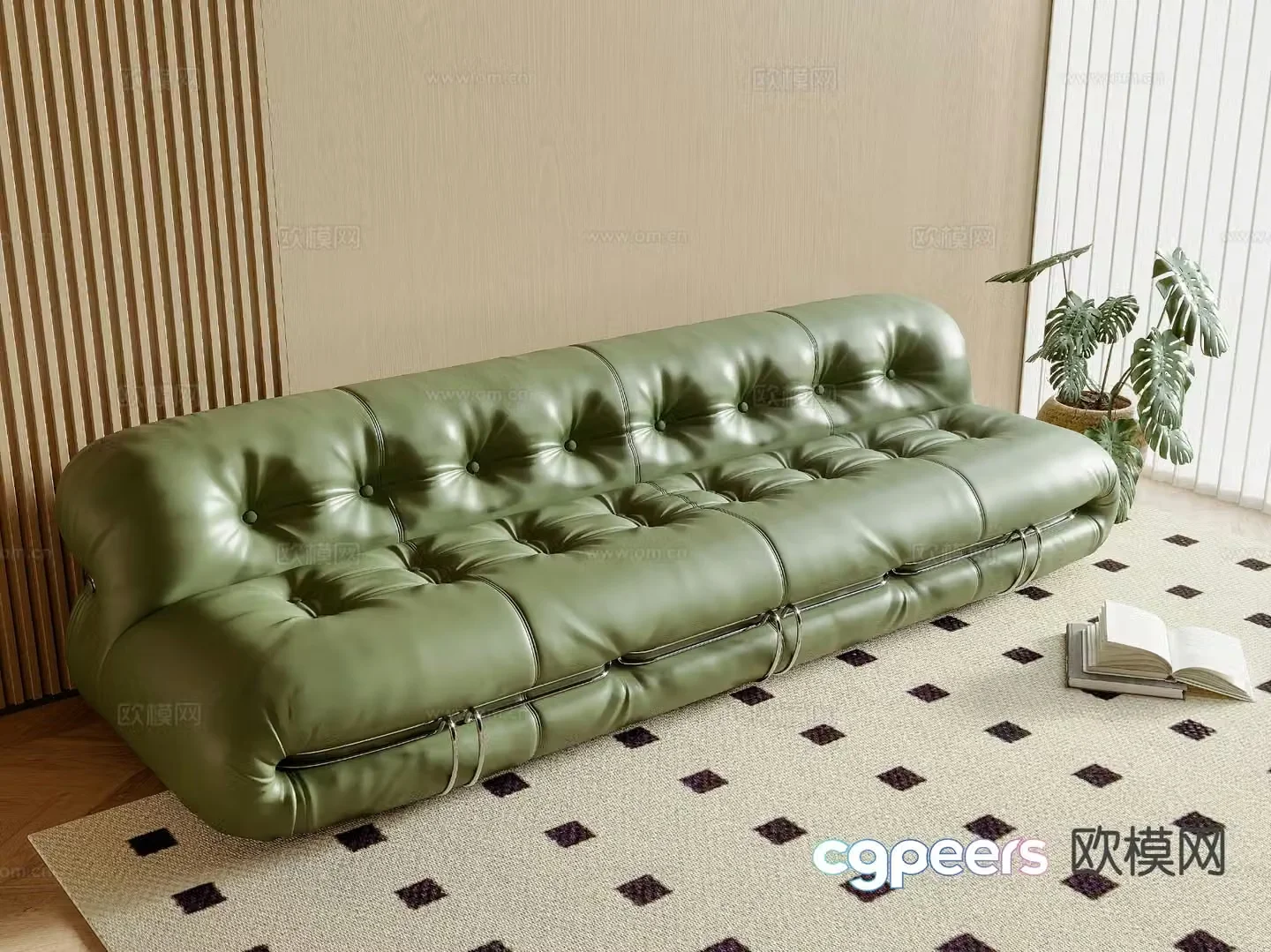 French multi-person sofa leather sofa 3d model