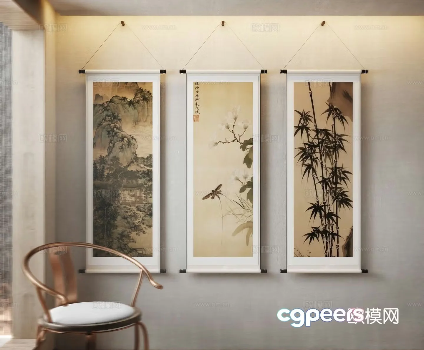 Chinese decorative hanging paintings calligraphy and painting ink paintings scroll paintings 3D model