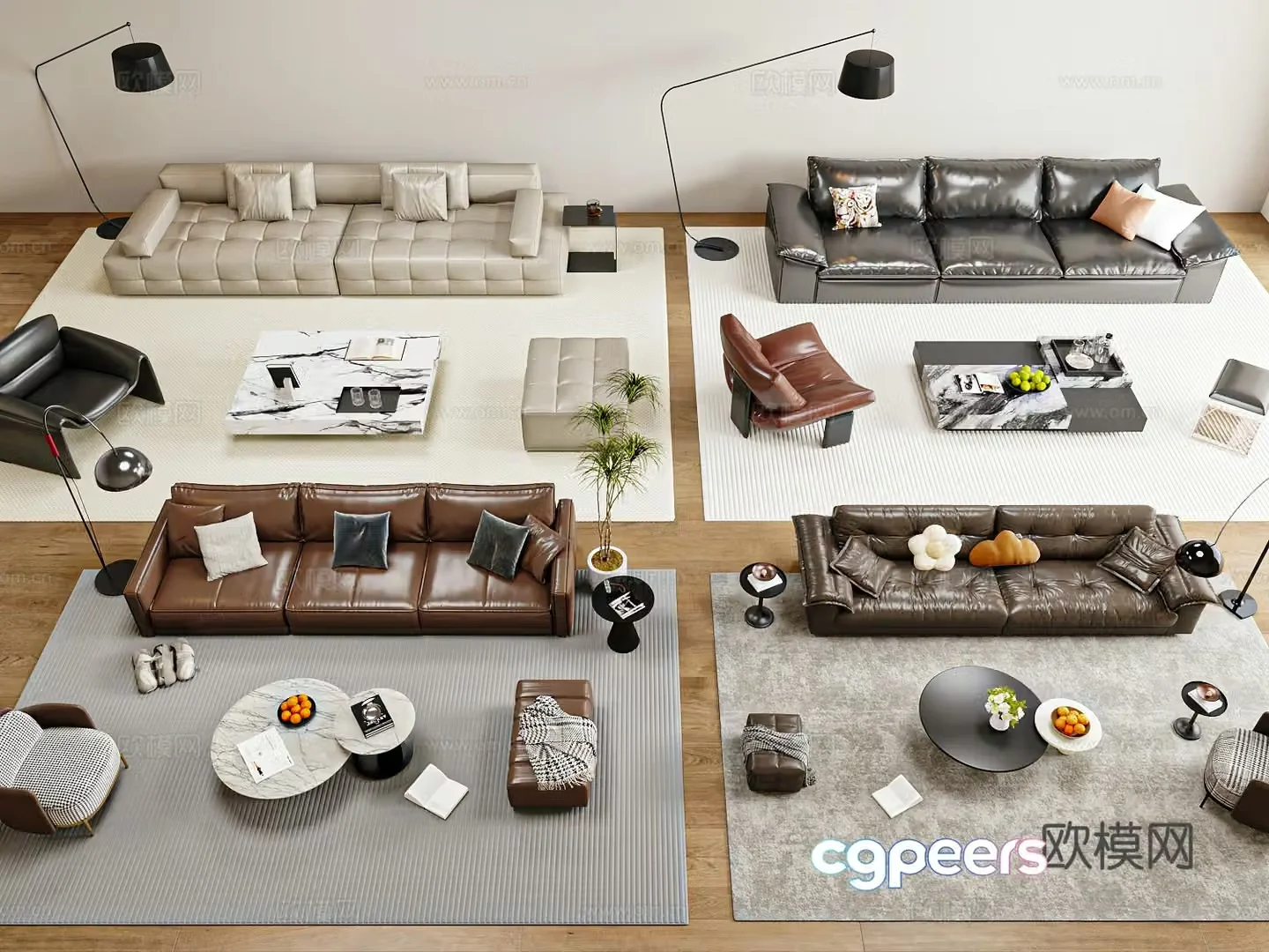 Modern Italian sofa coffee table combination 3D model