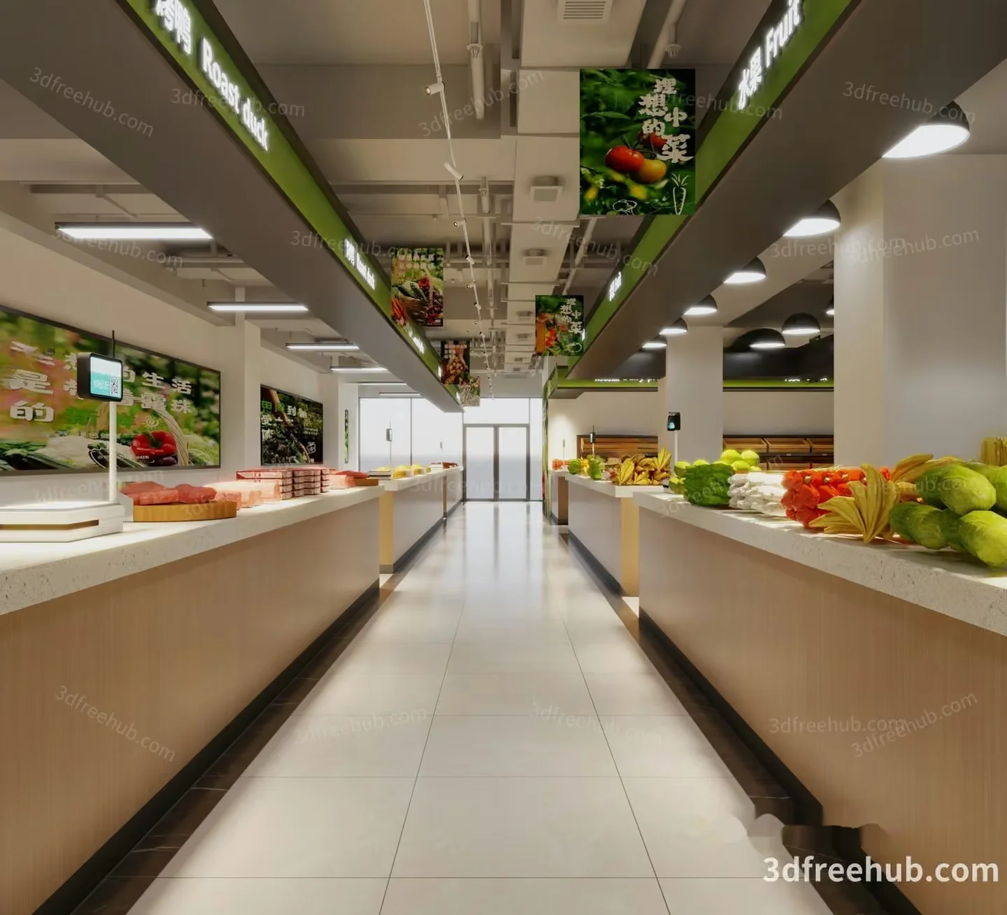 A Grocery Store With A Long Counter 3D Model – 19992 – VRAY Render