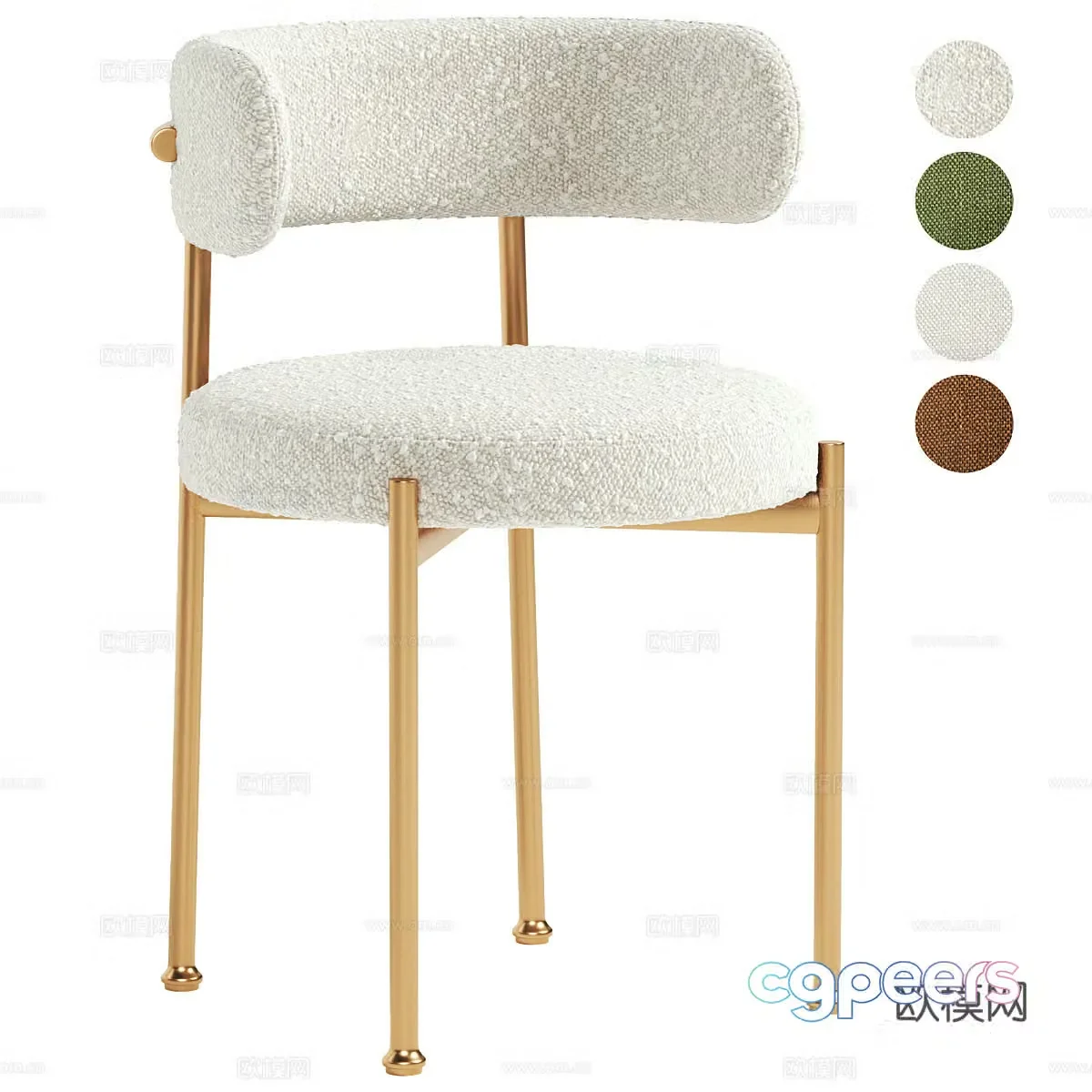 Creamy single chair Creamy dining chair Lamb velvet dining chair Fabric dining chair Fabric single chair Lamb 3d model