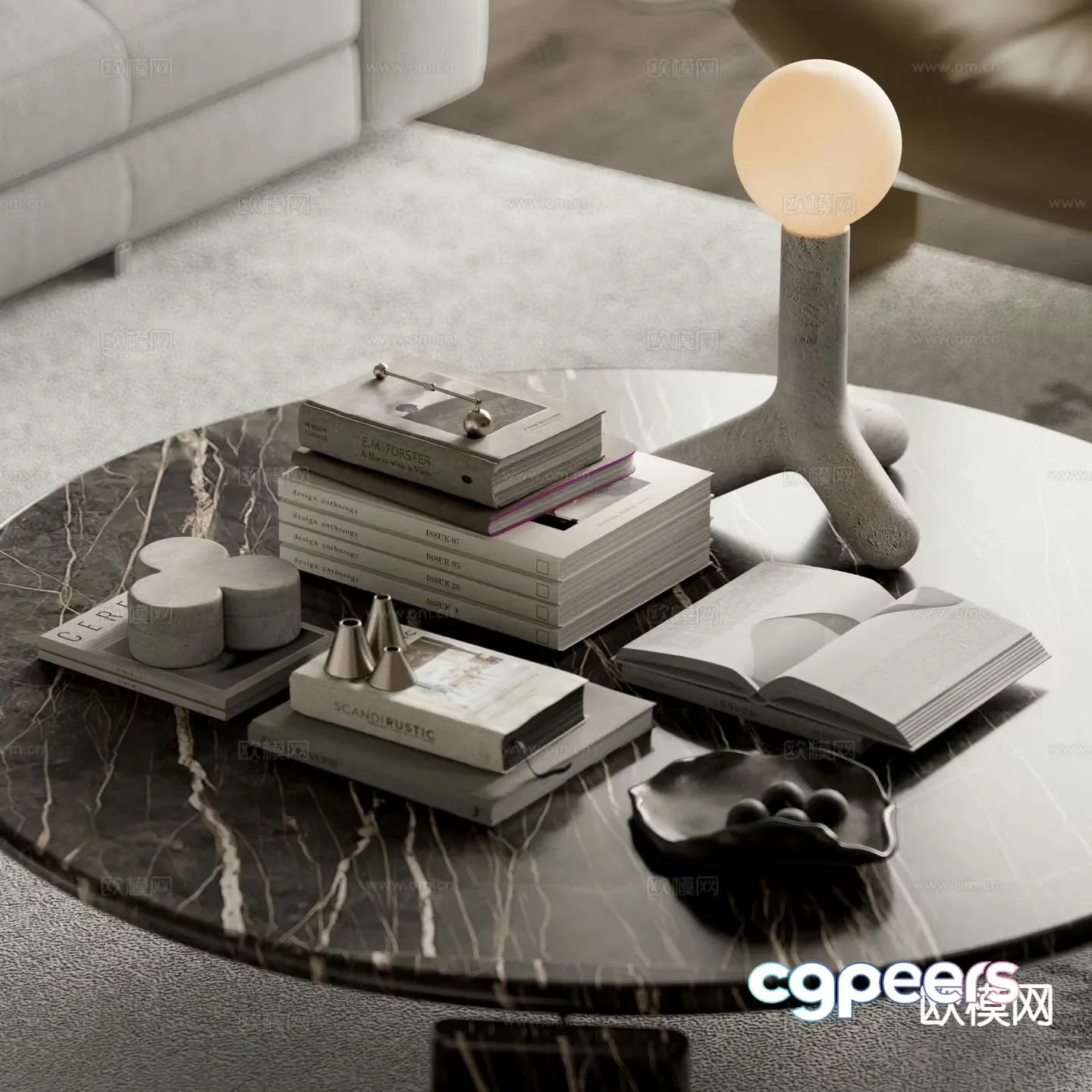 Modern decorations desktop accessories books desk lamp 3D model