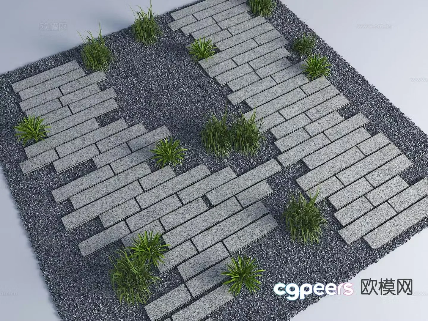 Chinese Tingbu sketch stone road tourist trail stones landscape garden road 3D model