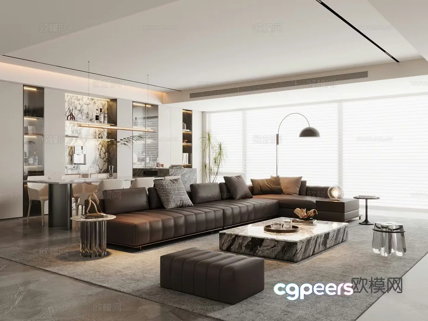 Italian living room horizontal hall sofa and coffee table combination sofa chair dining table and chair sideboard wine cabinet 3d model