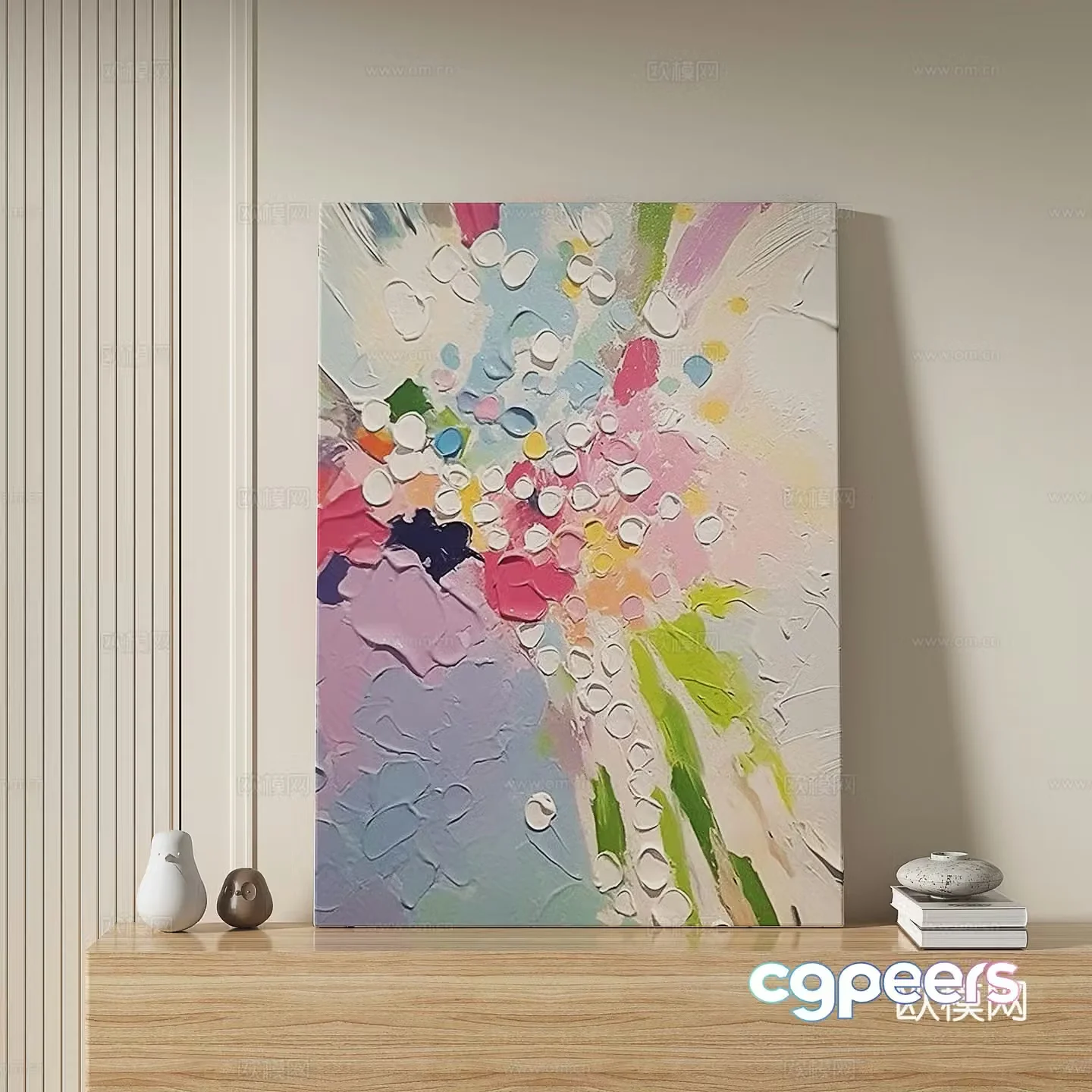 Modern light luxury cream retro simple decorative painting 3d model